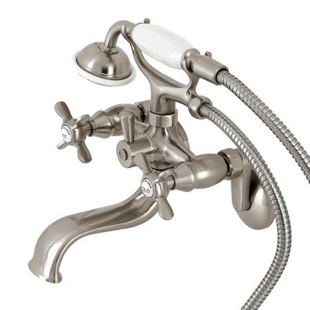 KINGSTON BRASS KS246SN Wall Mount Clawfoot Tub Faucet with Hand Shower, Brushed Nickel KS246SN